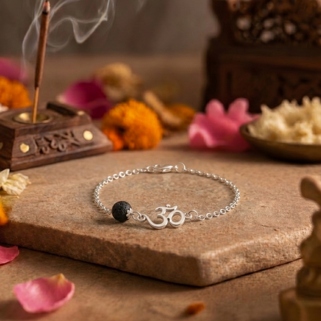 Single Lava Stone with Silver Plated Chain