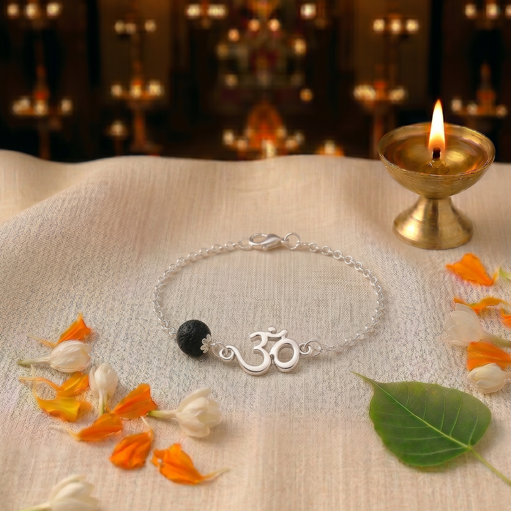 Single Lava Stone with Silver Plated Chain