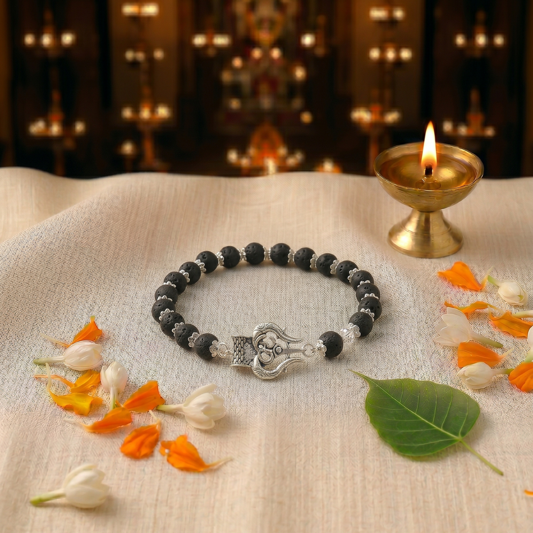 Lava & Trishul Silver Cap Bracelet