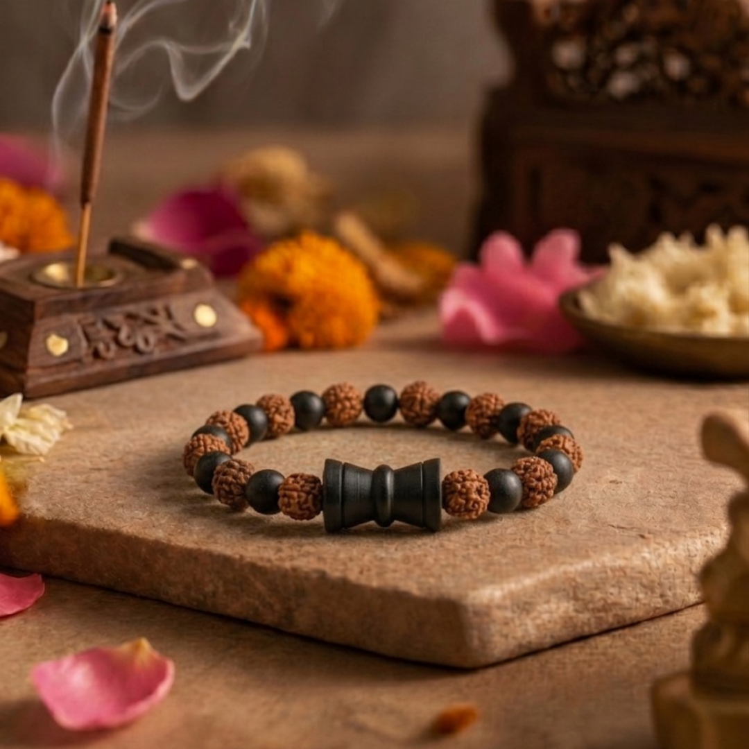 Karungali + Rudraksha Damru Bracelet