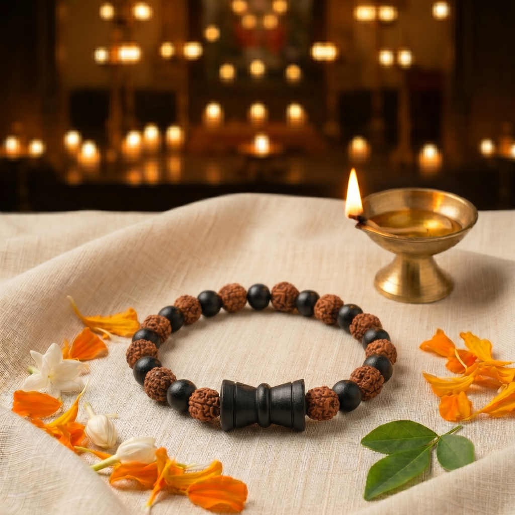 Karungali + Rudraksha Damru Bracelet