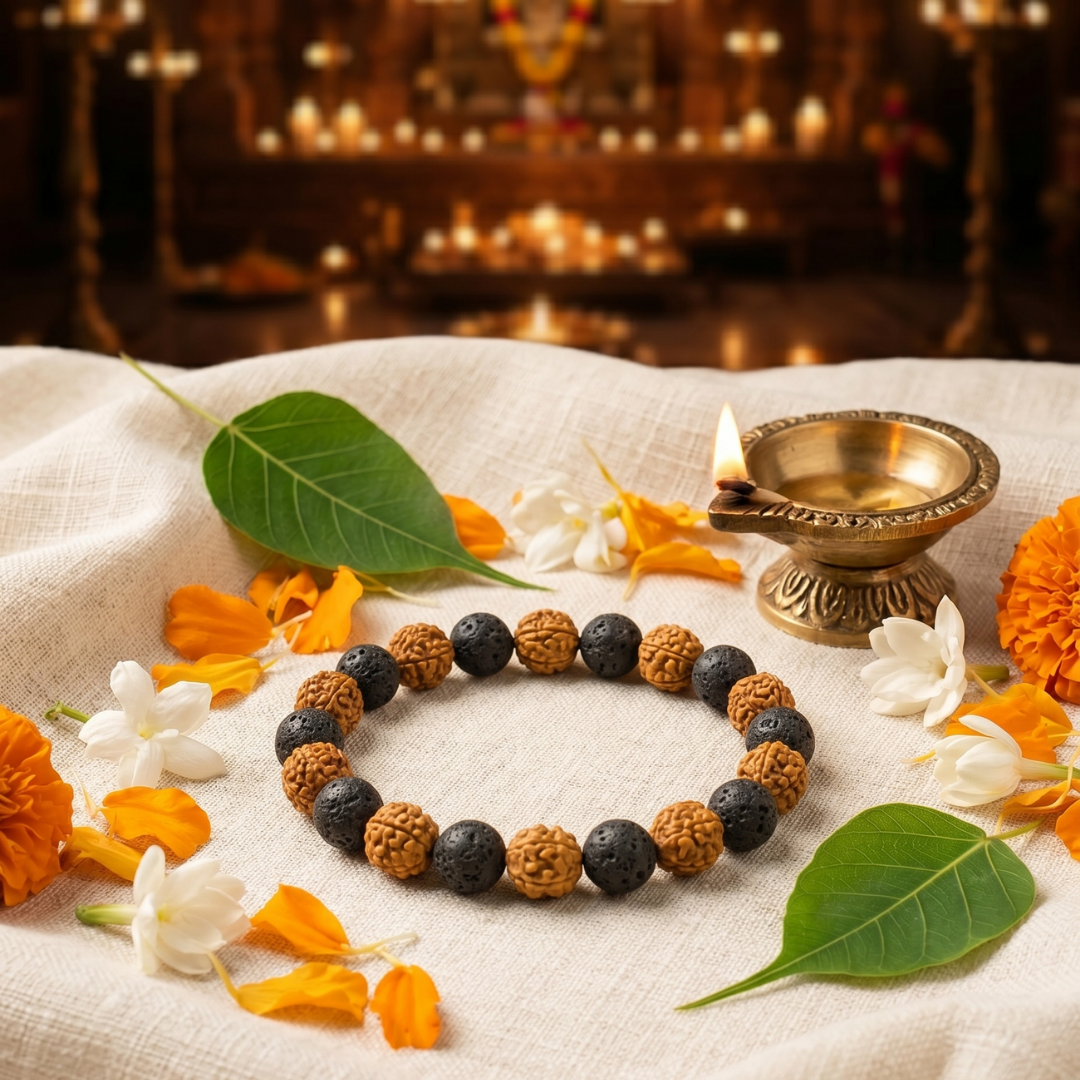 Rudraksha & Lava Bracelet (5 Mukhi)
