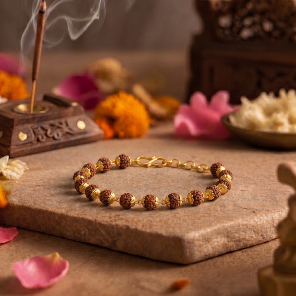 Golden Cap Rudraksha Bracelet