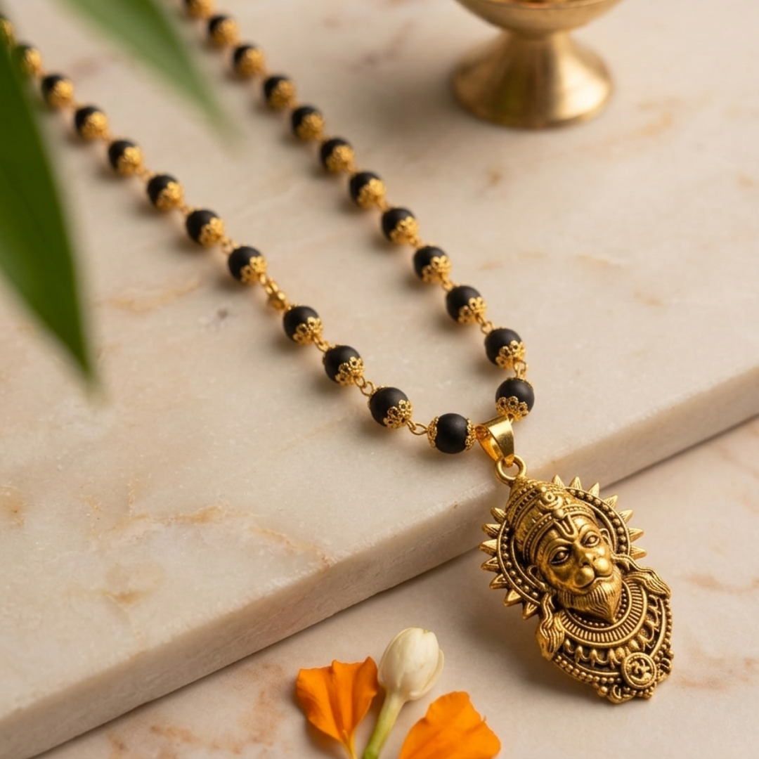 Karungali Golden Cap Mala with Bajrangbali Pendant