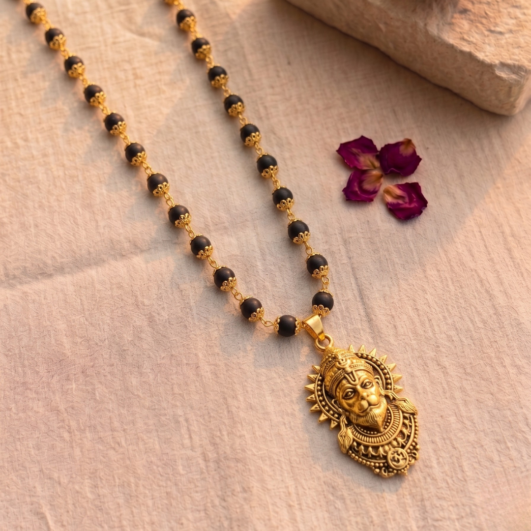 Karungali Golden Cap Mala with Bajrangbali Pendant