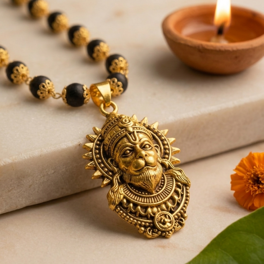 Karungali Golden Cap Mala with Bajrangbali Pendant