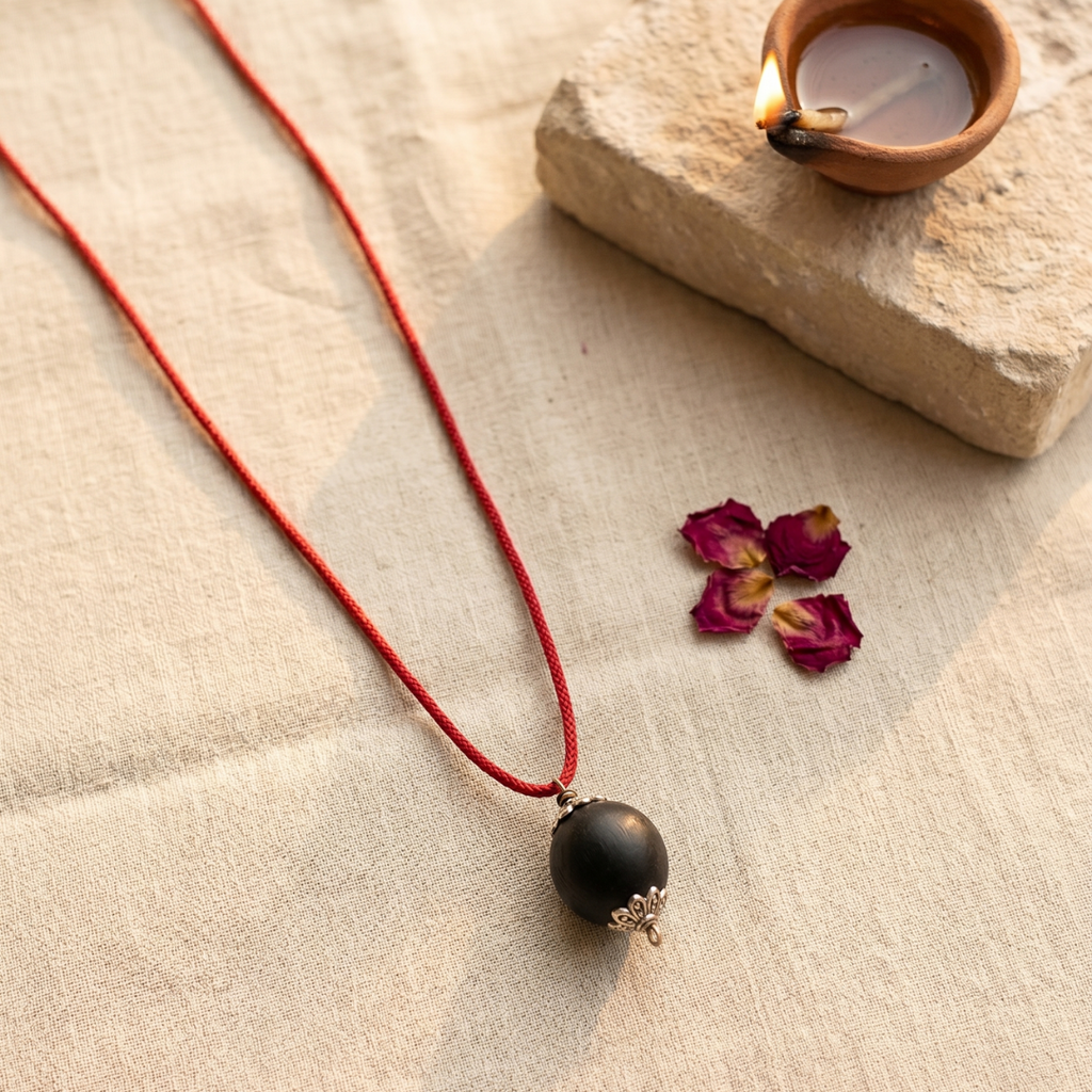 Karungali Bead with Silver Plated Cap