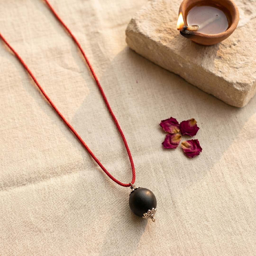 Karungali Bead with Silver Plated Cap