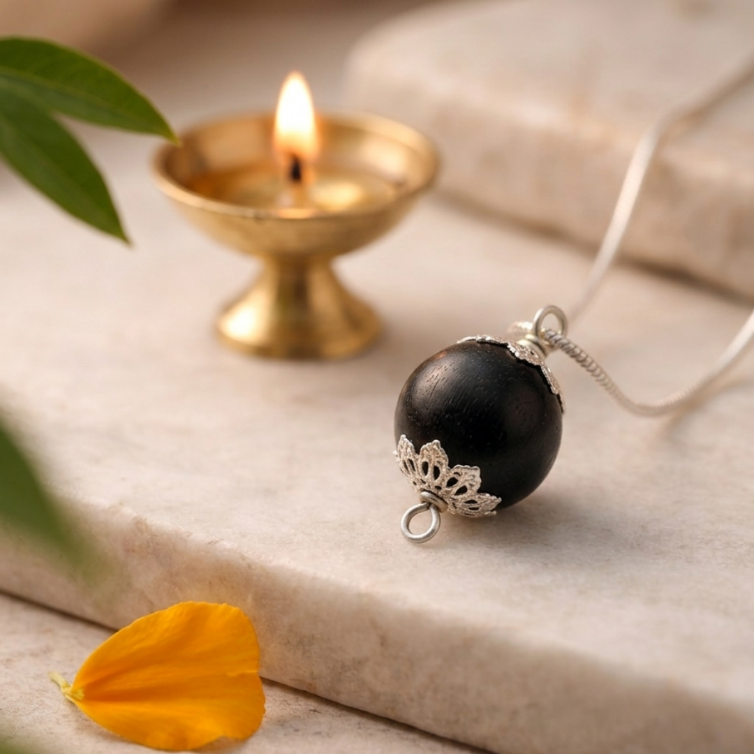 12mm Karungali Guru Bead with Silver Plated Chain