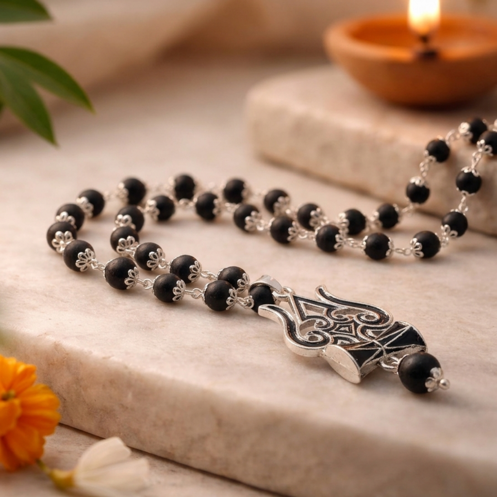 Karungali Mala with Black Trishul Pendant
