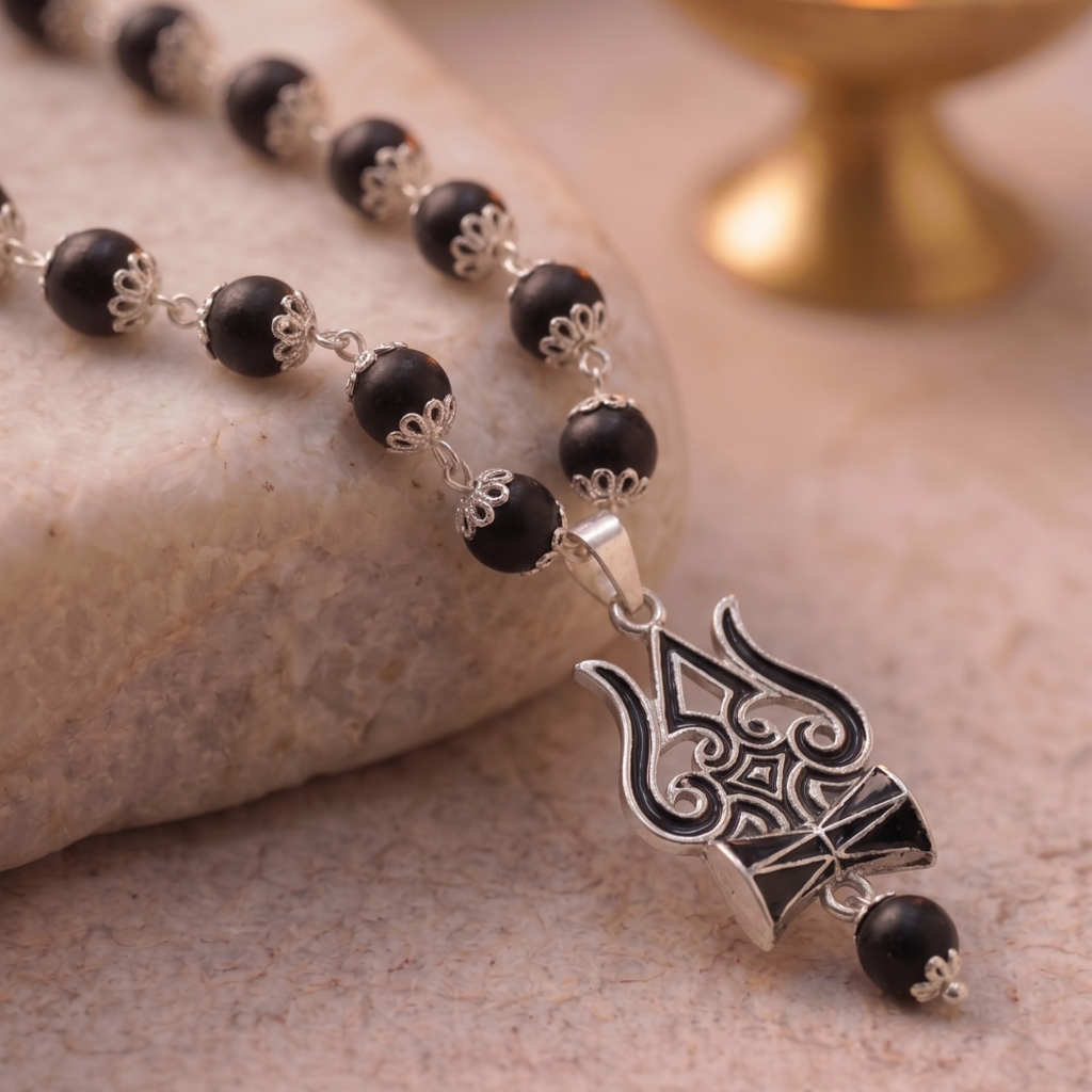 Karungali Mala with Black Trishul Pendant