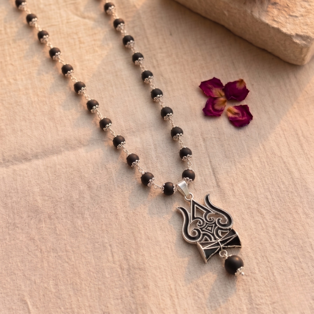 Karungali Mala with Black Trishul Pendant