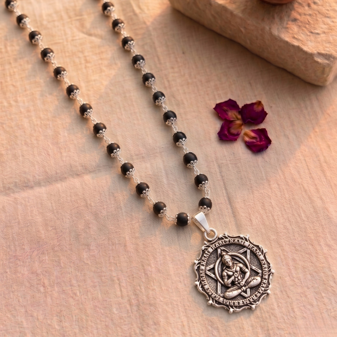 Meditating Hanuman Silver Pendant