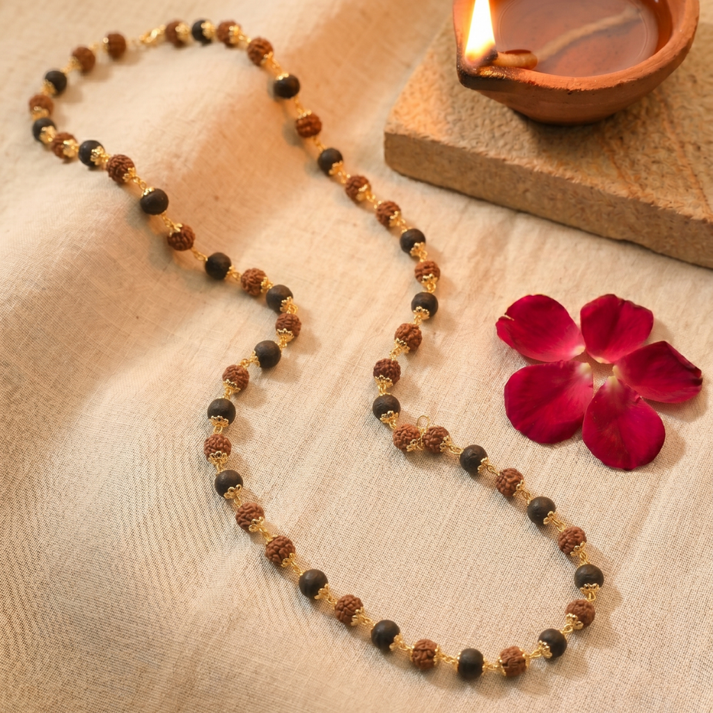 Rudraksha & Karungali Golden Cap Mala