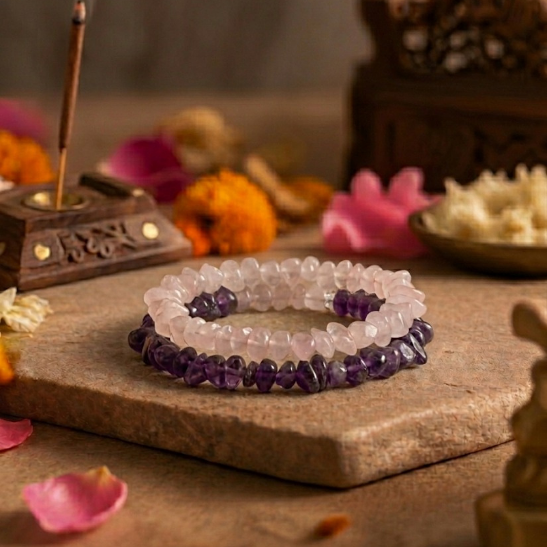 Dreamy Duo – Rose Quartz & Amethyst Bracelet Combination