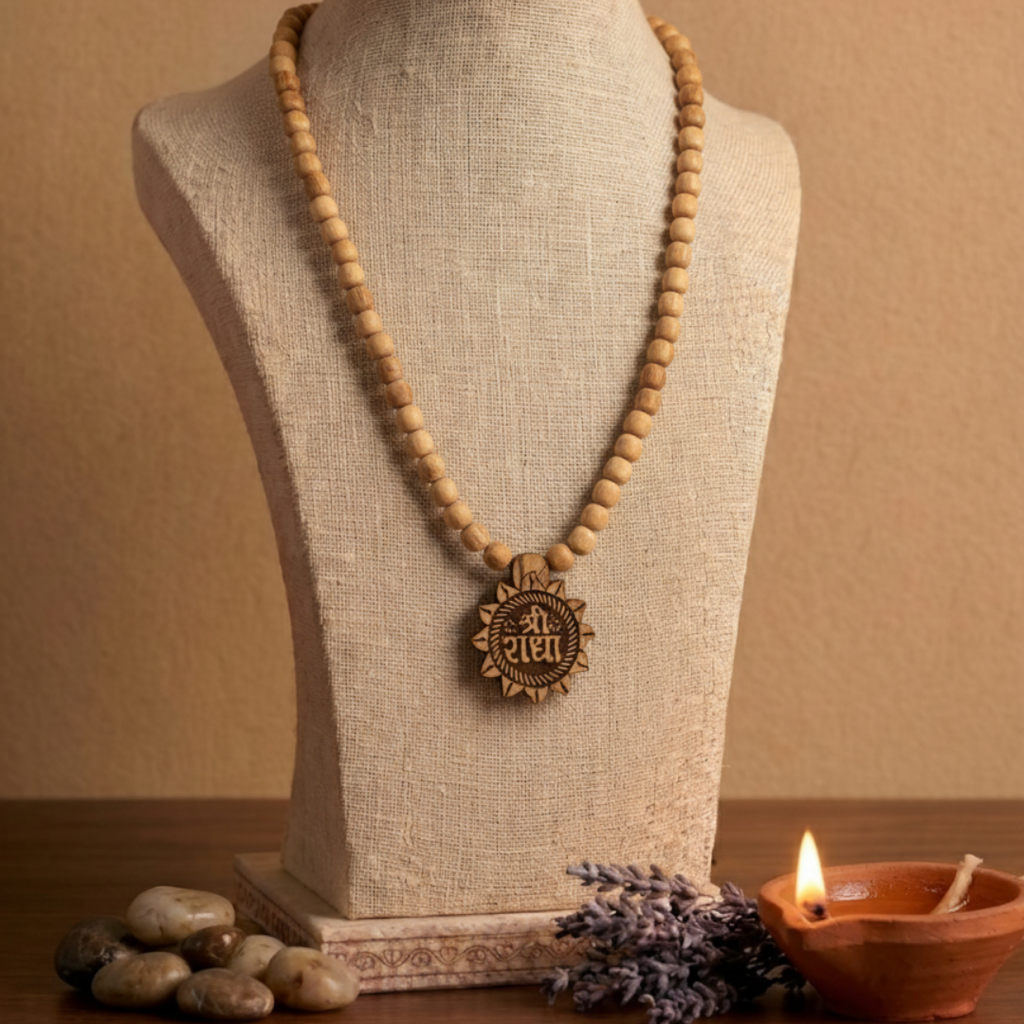 Shri Radha Engraved Tulsi Mala