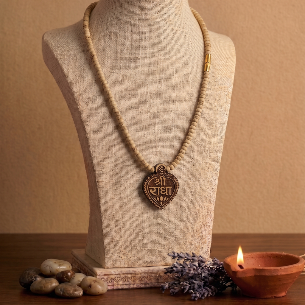 Shri Radha Engraved Tulsi Mala