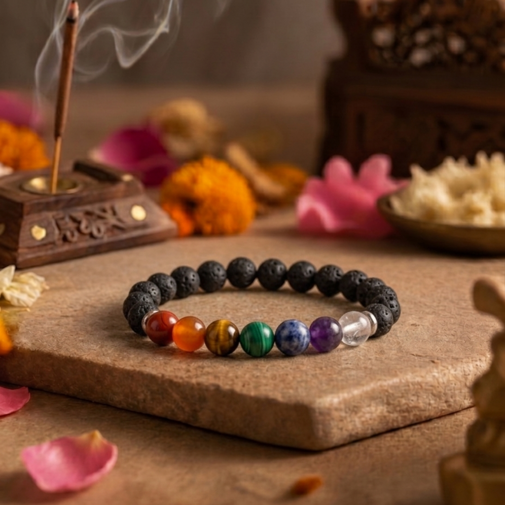 7 Chakra Lava Bracelet