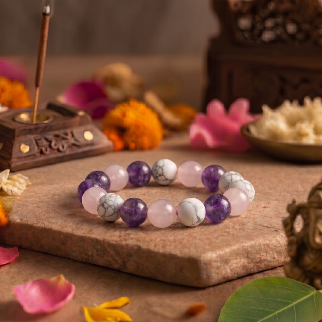 Insomnia Combination Bracelet (Rose Quartz, Amethyst, Howlite)