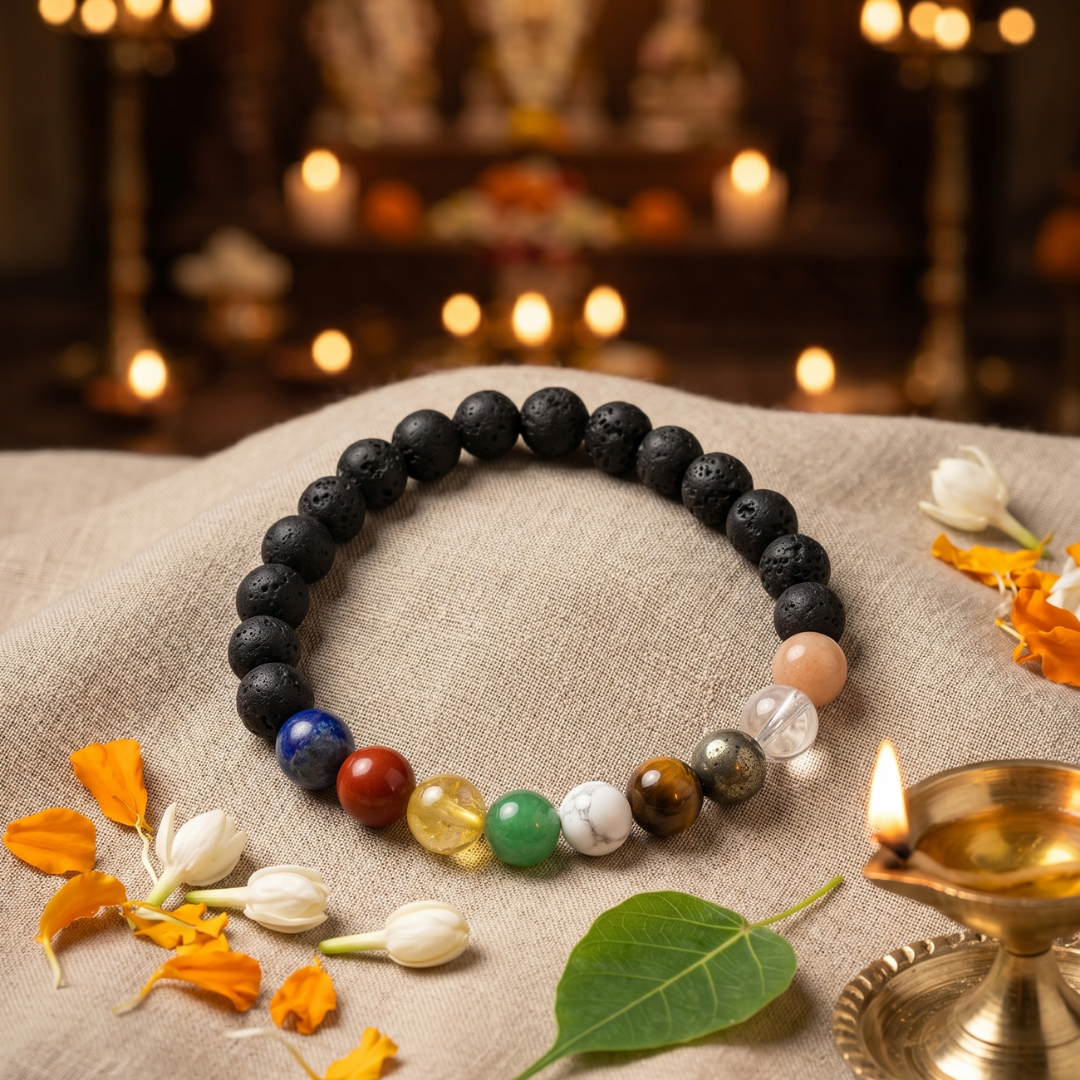 9 Chakra + Lava Bracelet