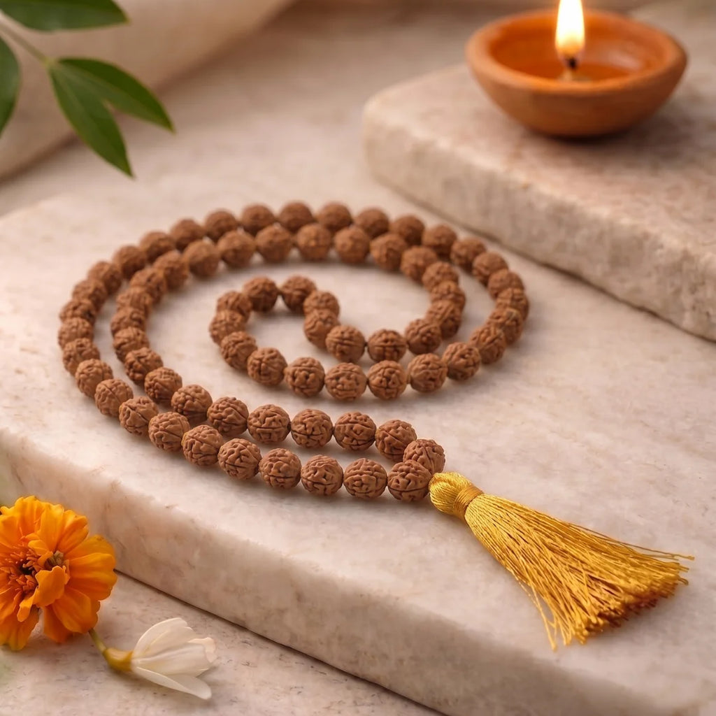 5 Mukhi Rudraksha mala by Saadhak with natural sacred beads for peace, spiritual growth, meditation, and everyday devotional wear.