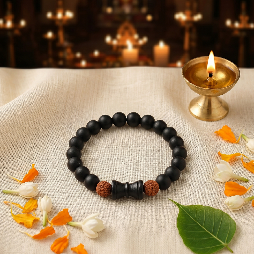 Karungali & Rudraksha Combination with Damru Bracelet