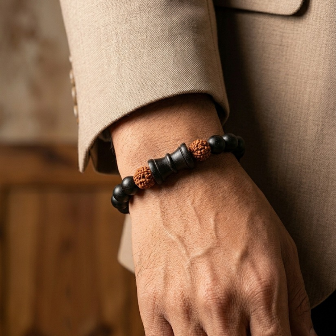 Karungali & Rudraksha Combination with Damru Bracelet