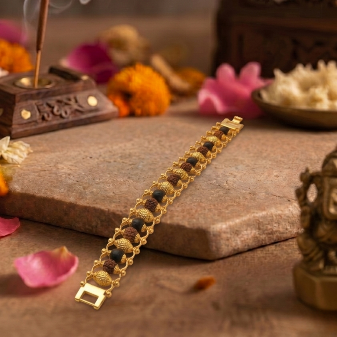 Karungali & Rudraksha Gold Plated Bracelet