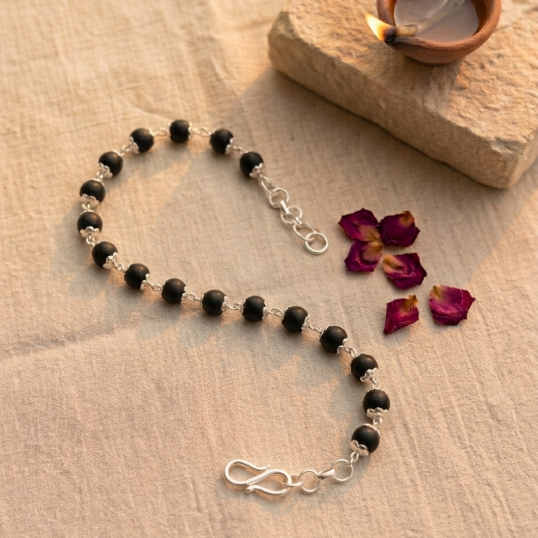 Silver Capped Karungali Bracelet