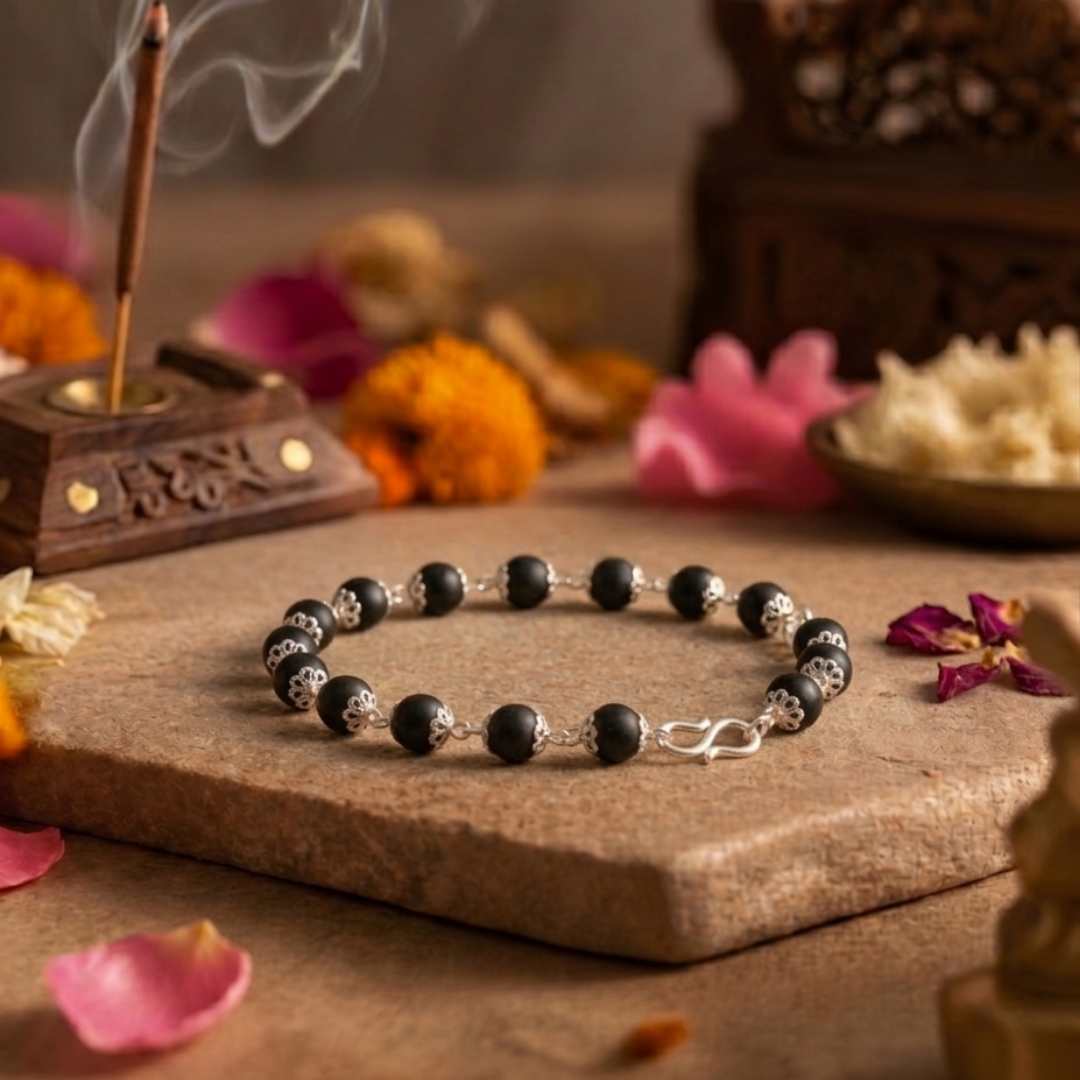 Silver Capped Karungali Bracelet