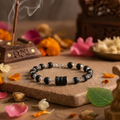 Slim Silver Cap Karungali Bracelet with Damru