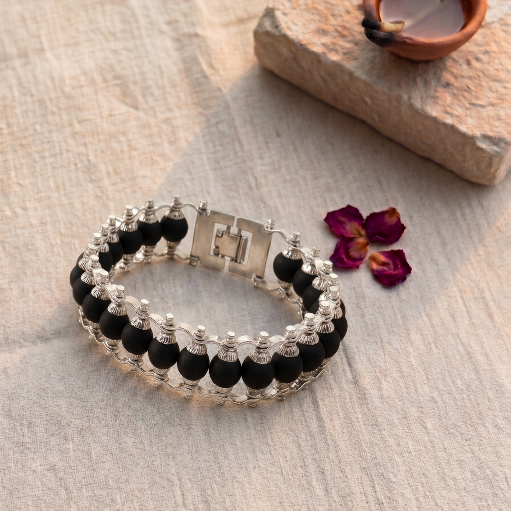 Karungali Silver Double Capped Bracelet