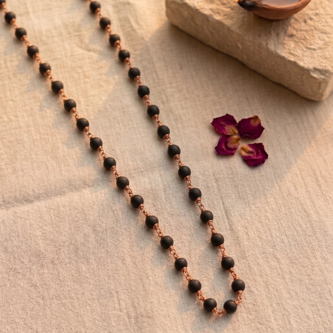 Karungali copper plated mala by Saadhak crafted for protection, grounding, spiritual balance, and everyday devotional wear.