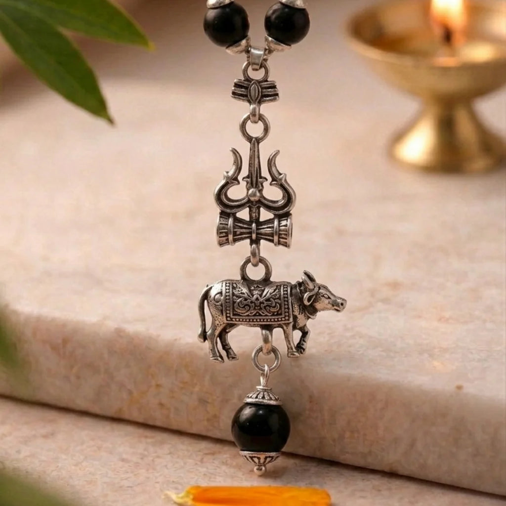 Authentic Karungali Mala with Trishul Nandi Pendant for spiritual protection and everyday wear