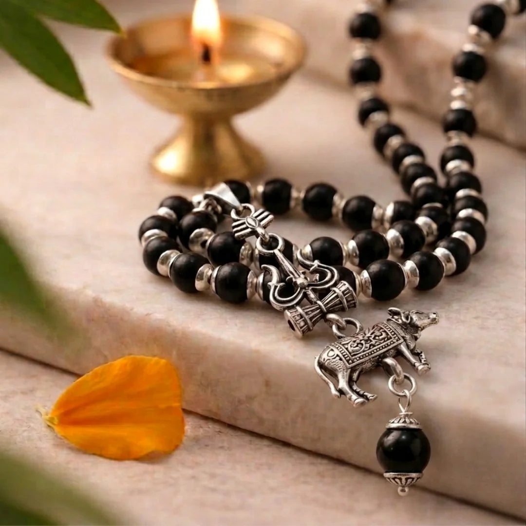 Karungali Mala with Trishul Nandi Pendant for spiritual protection