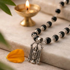 Karungali silver cap mala by Saadhak with Balaji pendant for protection, devotion, spiritual balance, and everyday wear.