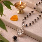 Karungali Trishul pendant mala by Saadhak for protection, grounding, spiritual strength, and everyday devotional wear.