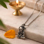 Meditating Bajrangbali silver pendant by Saadhak symbolizing strength, devotion, protection, and everyday spiritual wear.