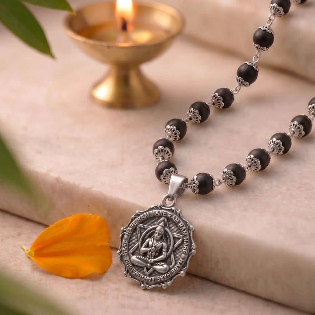 Meditating Hanuman silver pendant by Saadhak symbolizing devotion, strength, protection, and everyday spiritual wear.