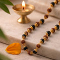 Rudraksha & Karungali golden cap mala by Saadhak for protection, spiritual balance, grounding, and everyday devotional wear.