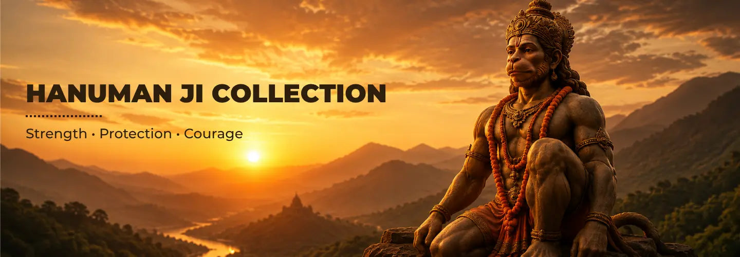 Hanuman Ji Collection by Saadhak featuring Hanuman malas, bracelets, pendants, and handcrafted spiritual jewellery.
