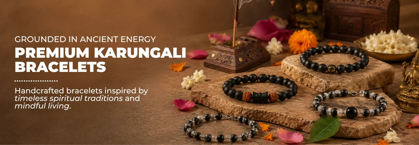 Shop authentic Karungali bracelets by Saadhak featuring handcrafted ebony wood spiritual bracelets for daily wear and meditation.