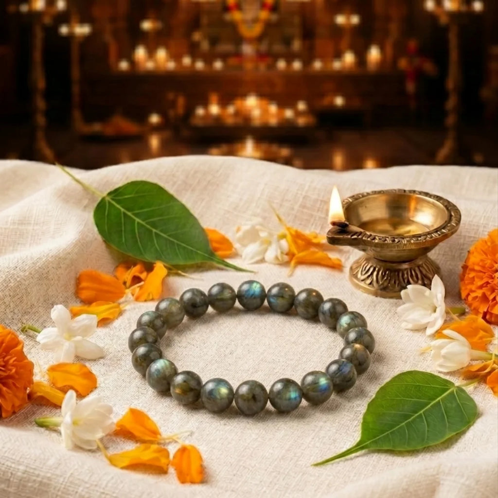 Handcrafted Labradorite bracelet by Saadhak featuring natural Labradorite gemstone beads for everyday spiritual wear.