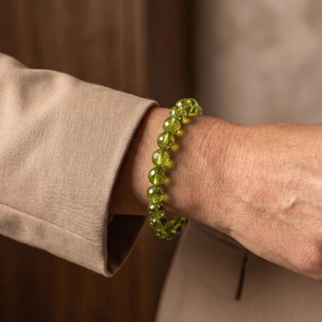 Handcrafted Peridot bracelet by Saadhak featuring natural Peridot gemstone beads for everyday spiritual wear.