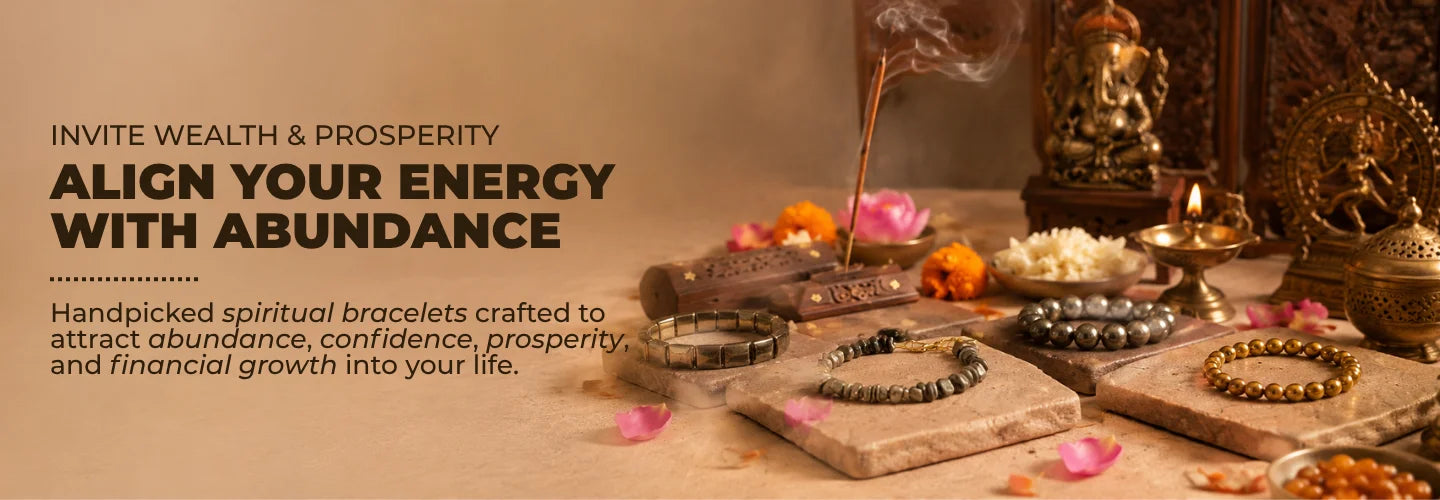 Explore spiritual jewellery for wealth and abundance by Saadhak featuring handcrafted malas, bracelets, and sacred accessories.