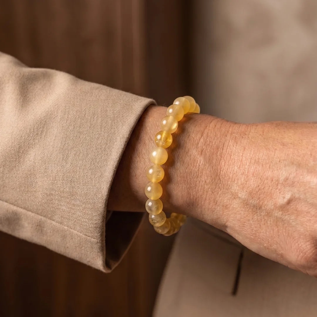 Handcrafted Yellow Calcite bracelet by Saadhak featuring natural Yellow Calcite gemstone beads for everyday spiritual wear.