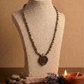 Shri Radha engraved Pure Tulsi mala by Saadhak with sacred Tulsi beads for devotion, peace, spiritual growth, and daily wear.