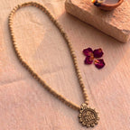 Shri Radha engraved Tulsi mala by Saadhak with sacred Tulsi beads for devotion, peace, spiritual growth, and daily wear.